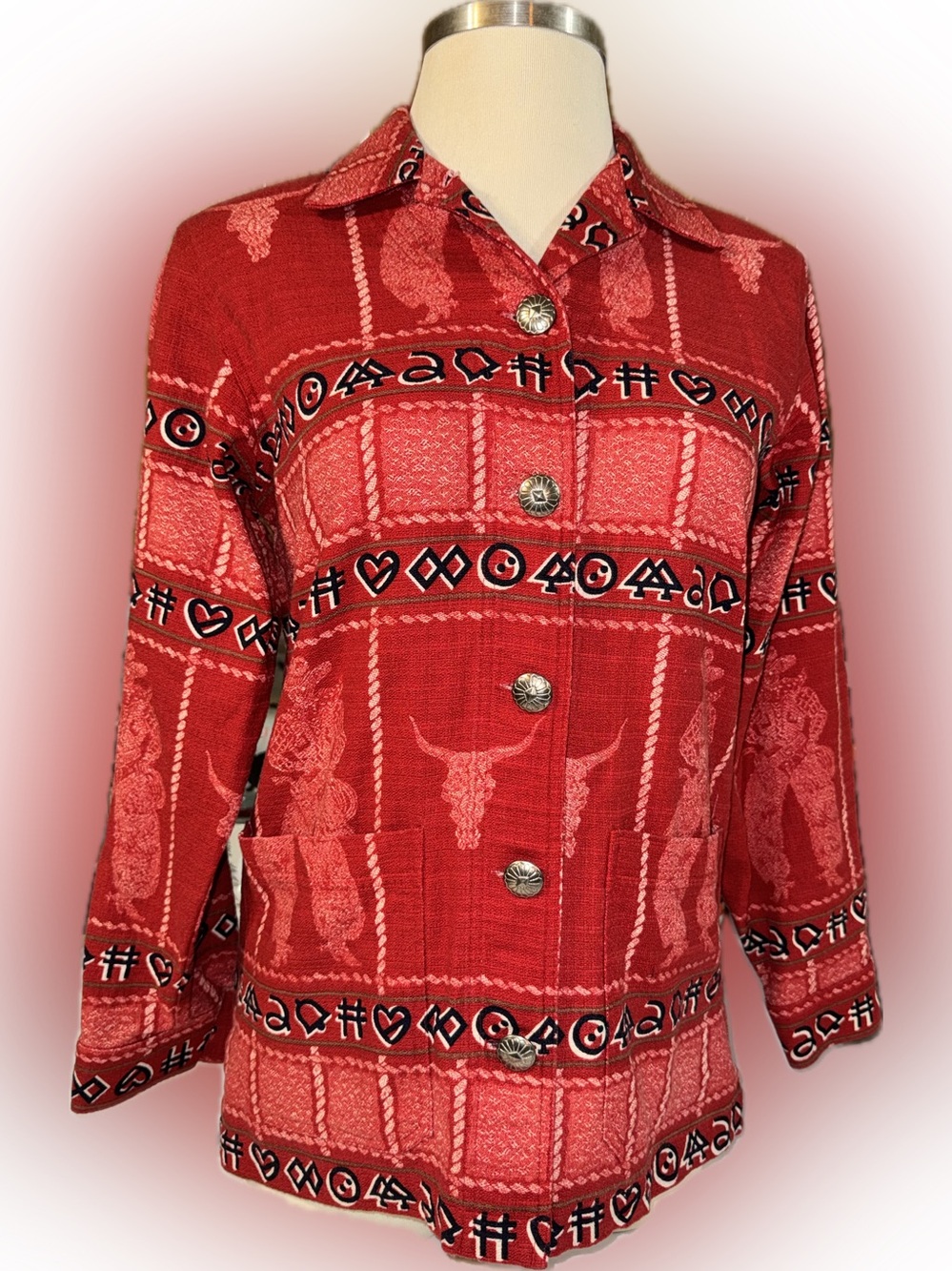 Vintage Touch O’Blue Gotcha Covered- Western Motif Button Up/ Jacket size Small